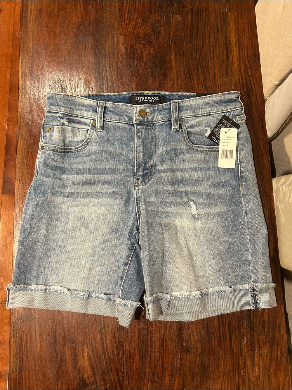 Liverpool Light Blue Rolled-Hem Denim Shorts